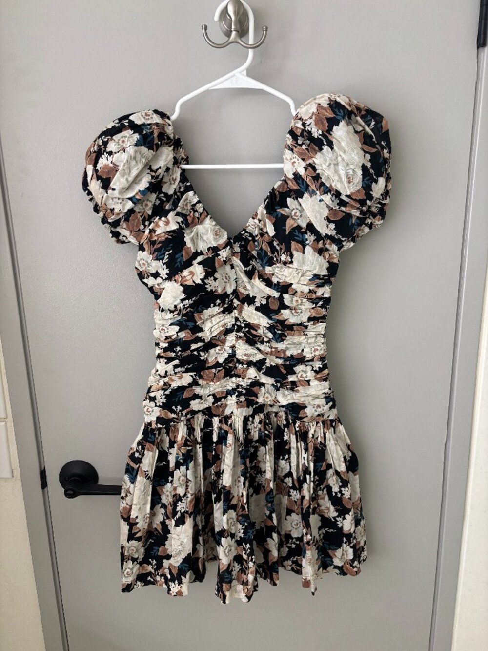 Abercrombie & Fitch Drama Puff Sleeve Ruched Mini Dress